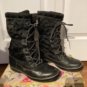 Coach Black Quilted Lace-Up Mid-Calf Winter Boots